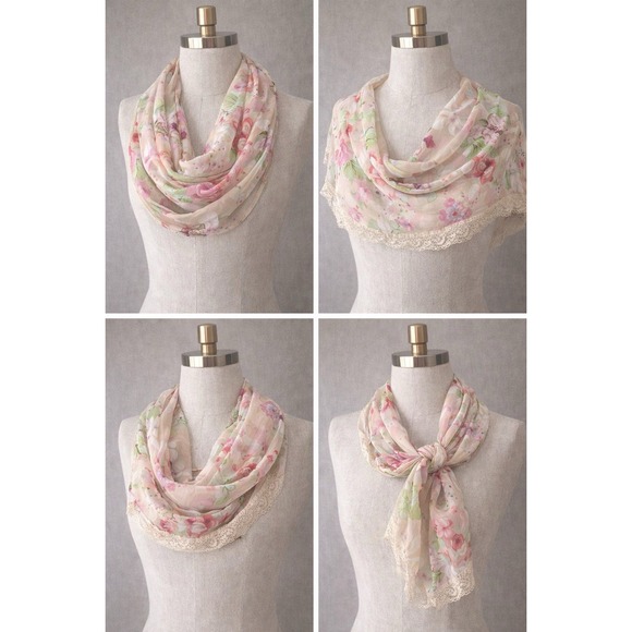 The Unbranded Brand Accessories - Floral‎ Infinity Scarf Lightweight Lace Trim Spring Summer New With Tags